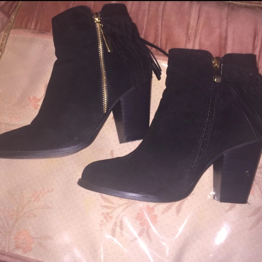 Black tassel autumn fall high heel booties - Picture 5 of 6